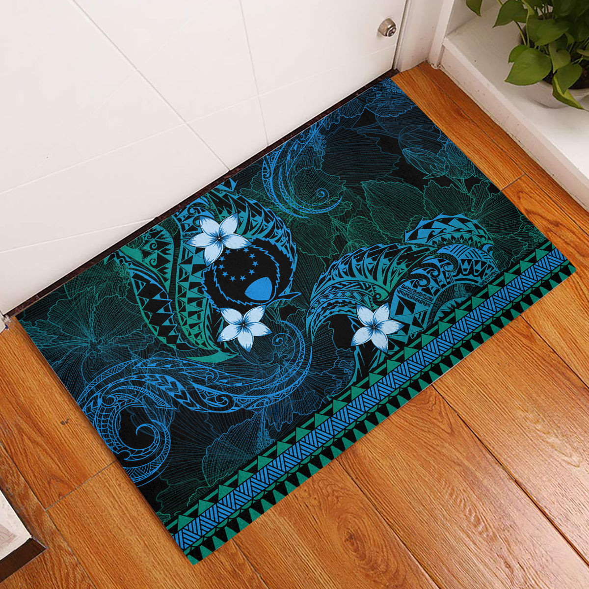 FSM Pohnpei State Rubber Doormat Tribal Pattern Ocean Version LT01 Blue - Polynesian Pride