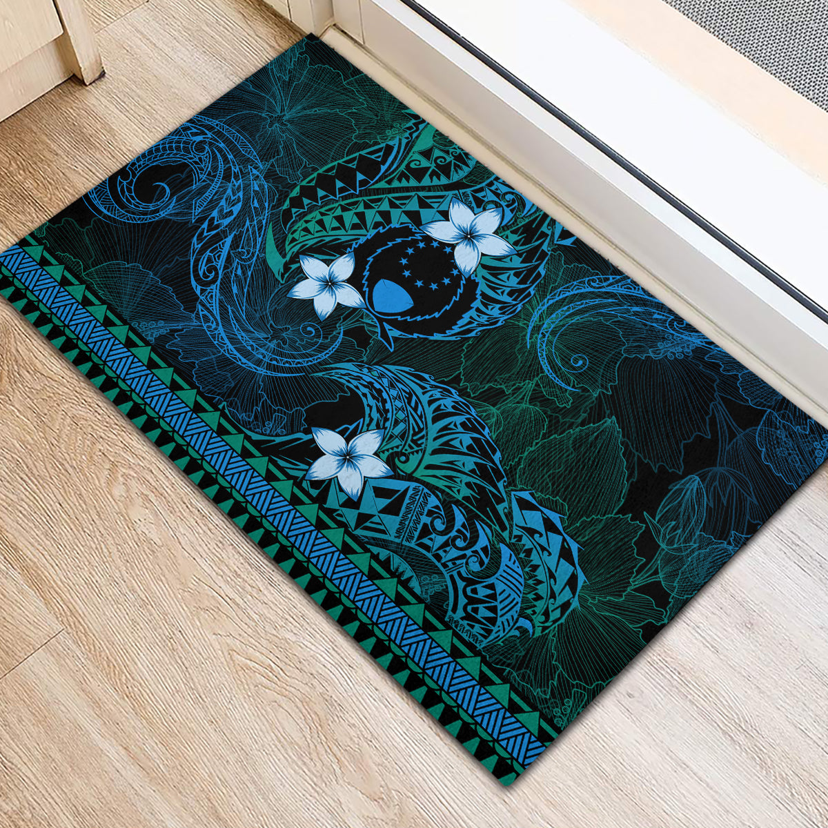 FSM Pohnpei State Rubber Doormat Tribal Pattern Ocean Version LT01 - Polynesian Pride