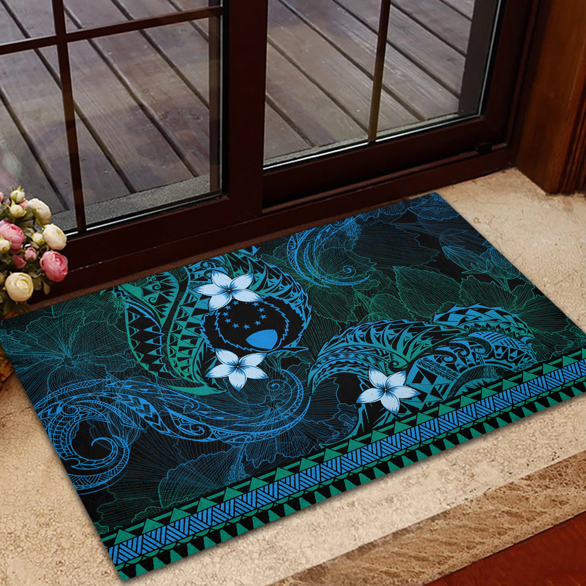 FSM Pohnpei State Rubber Doormat Tribal Pattern Ocean Version LT01 - Polynesian Pride