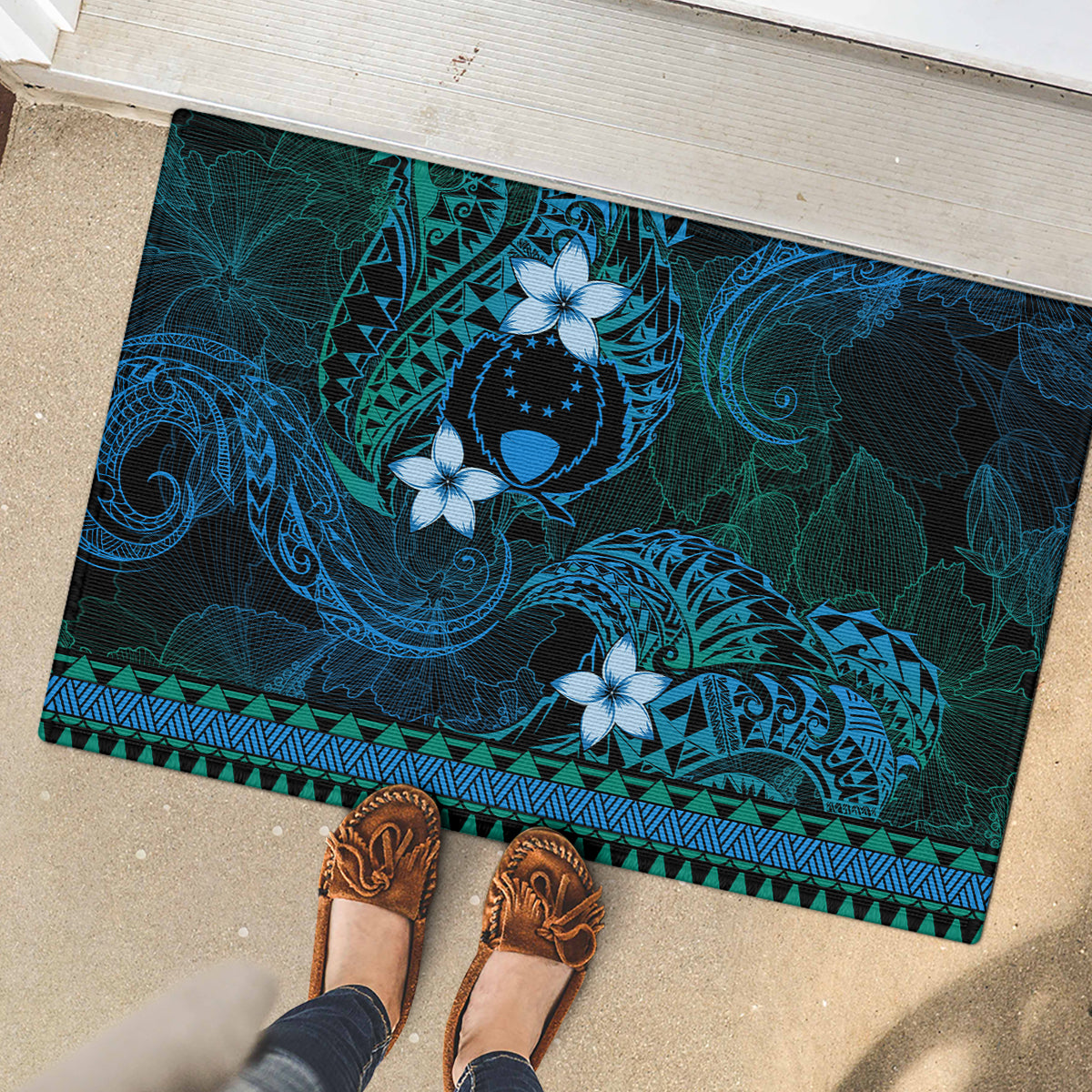 FSM Pohnpei State Rubber Doormat Tribal Pattern Ocean Version LT01 - Polynesian Pride