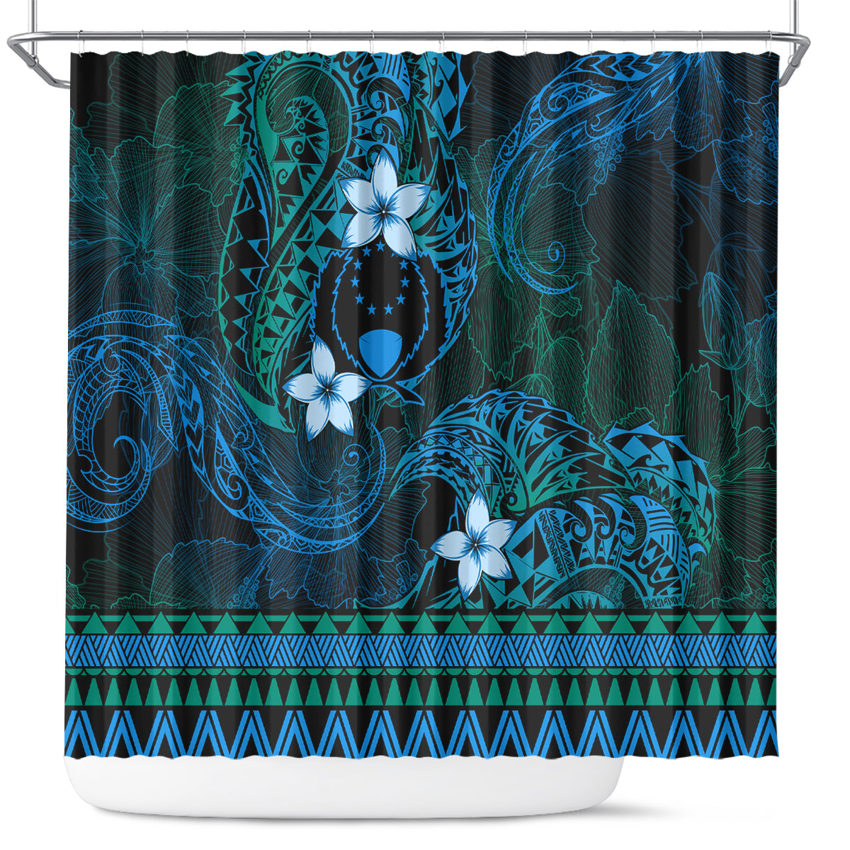 FSM Pohnpei State Shower Curtain Tribal Pattern Ocean Version LT01 Blue - Polynesian Pride