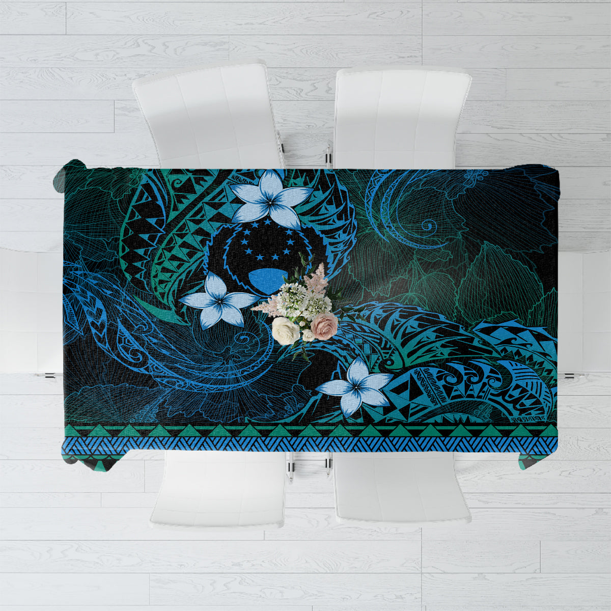 FSM Pohnpei State Tablecloth Tribal Pattern Ocean Version LT01 Blue - Polynesian Pride