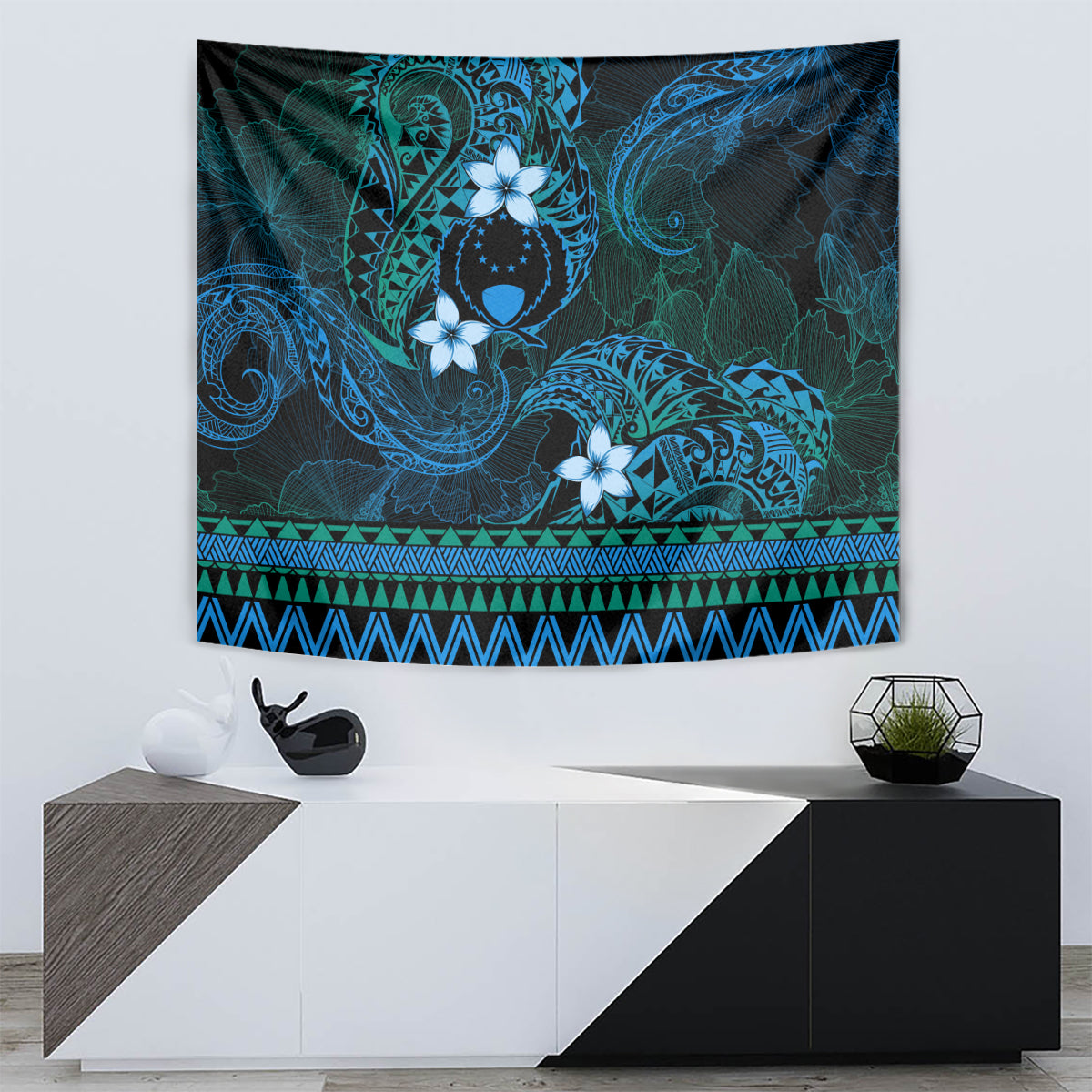 FSM Pohnpei State Tapestry Tribal Pattern Ocean Version LT01 - Polynesian Pride