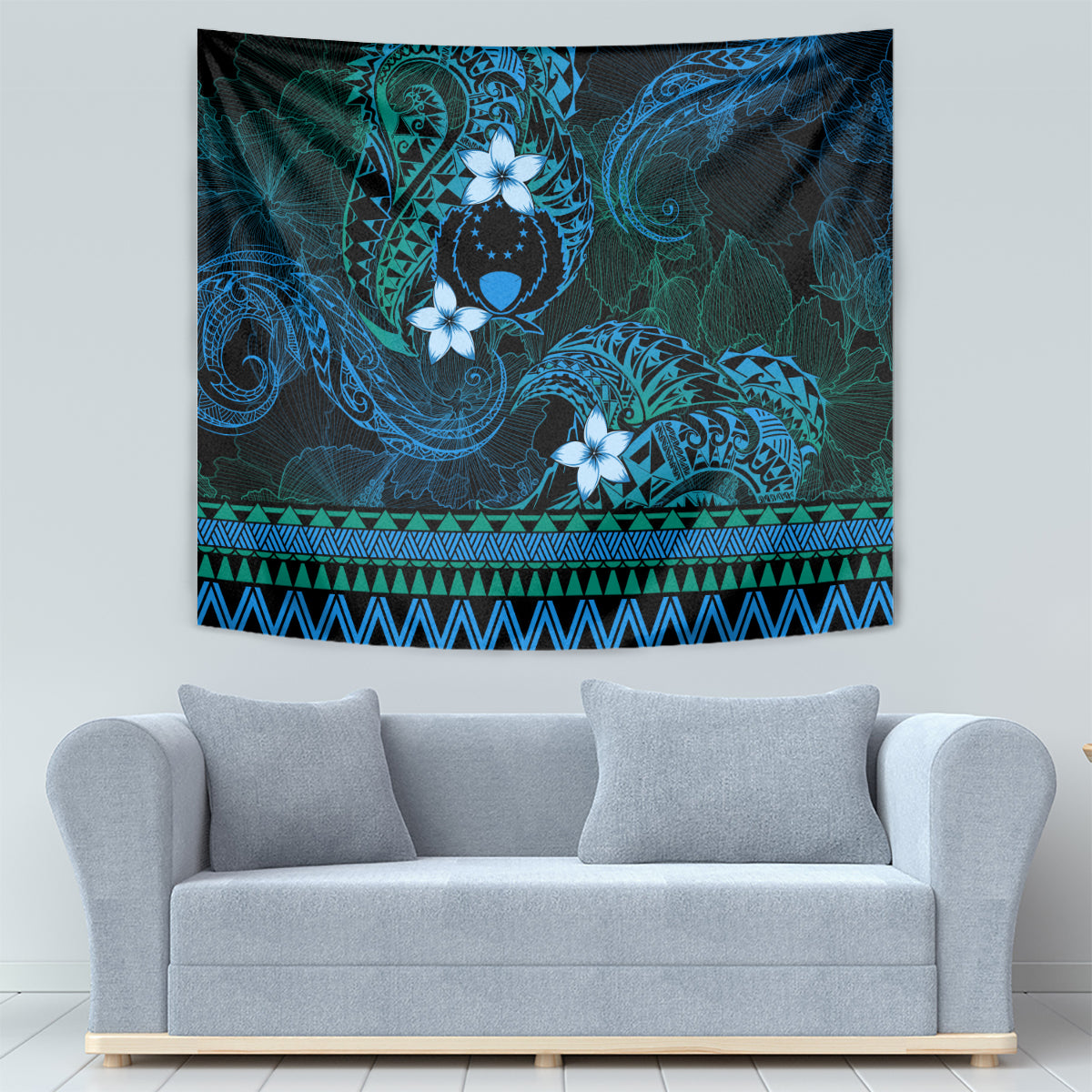 FSM Pohnpei State Tapestry Tribal Pattern Ocean Version LT01 - Polynesian Pride