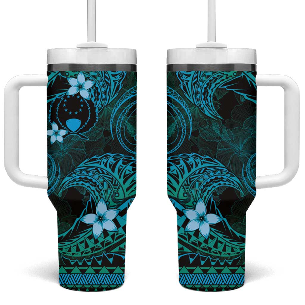 FSM Pohnpei State Tumbler With Handle Tribal Pattern Ocean Version LT01 One Size: 40 oz Blue - Polynesian Pride