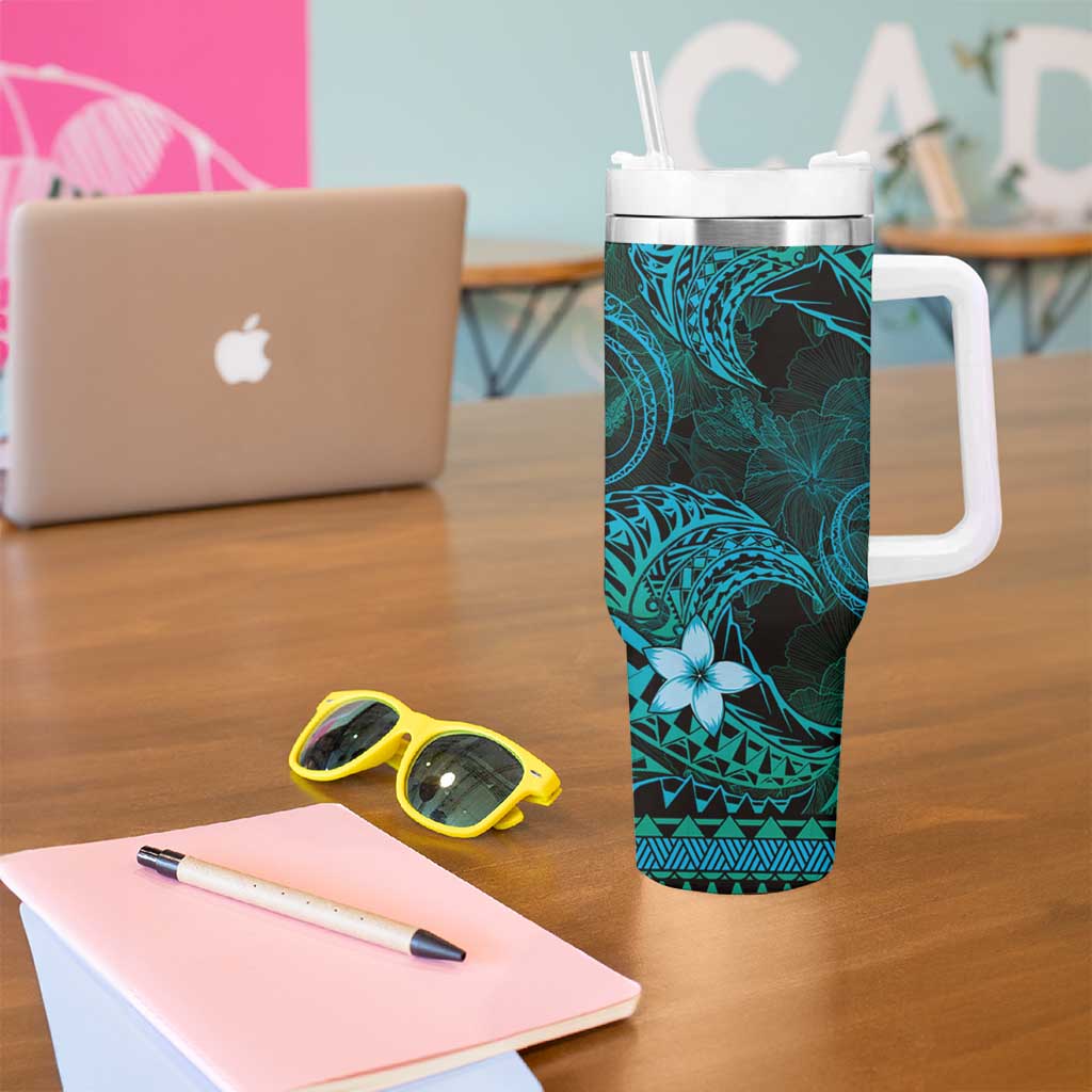FSM Pohnpei State Tumbler With Handle Tribal Pattern Ocean Version LT01 - Polynesian Pride