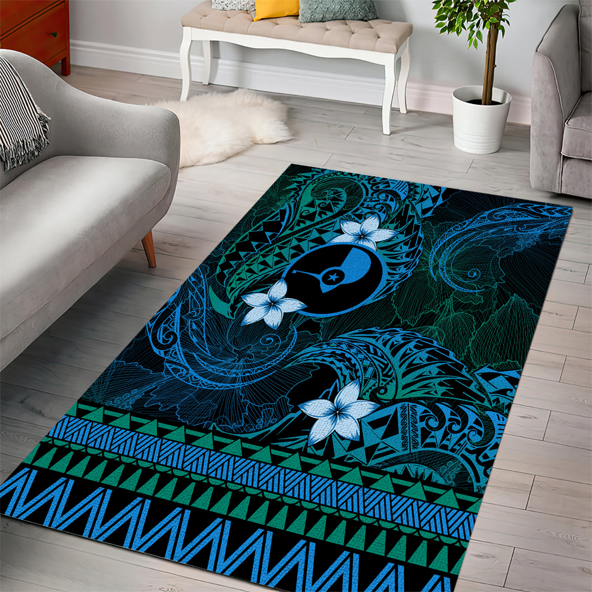FSM Yap State Area Rug Tribal Pattern Ocean Version LT01 - Polynesian Pride
