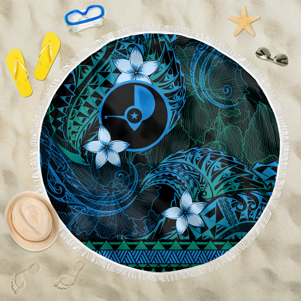 FSM Yap State Beach Blanket Tribal Pattern Ocean Version LT01 One Size 150cm Blue - Polynesian Pride