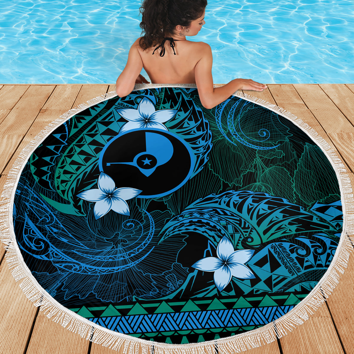 FSM Yap State Beach Blanket Tribal Pattern Ocean Version LT01 - Polynesian Pride