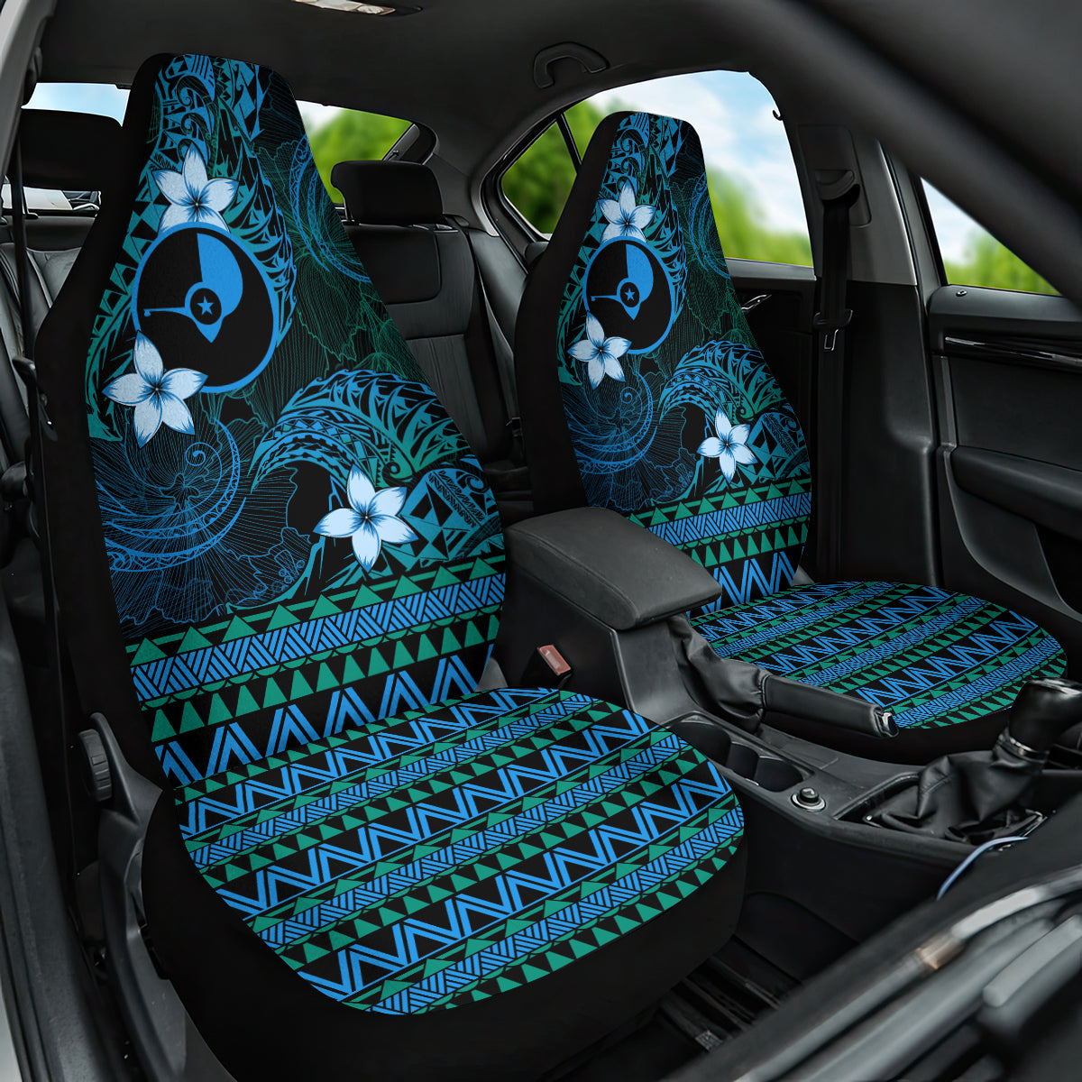 FSM Yap State Car Seat Cover Tribal Pattern Ocean Version LT01 One Size Blue - Polynesian Pride