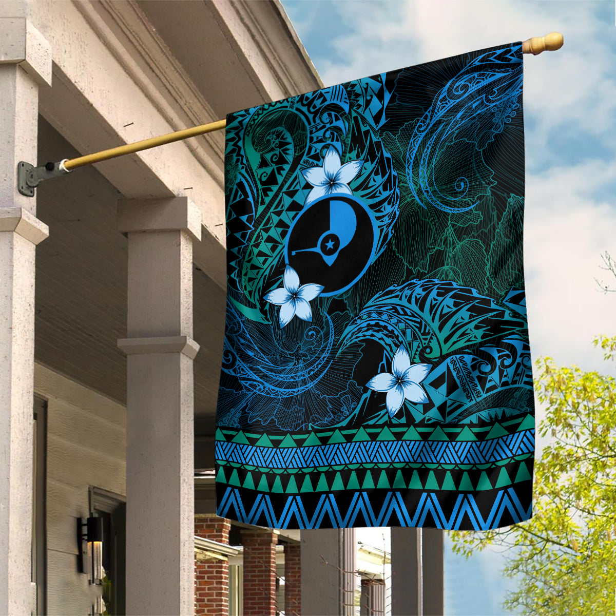 FSM Yap State Garden Flag Tribal Pattern Ocean Version LT01 House Flag Blue - Polynesian Pride