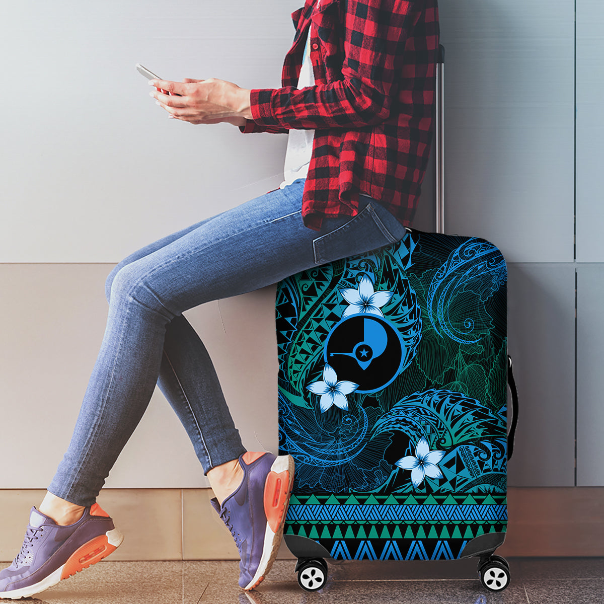 FSM Yap State Luggage Cover Tribal Pattern Ocean Version LT01 - Polynesian Pride