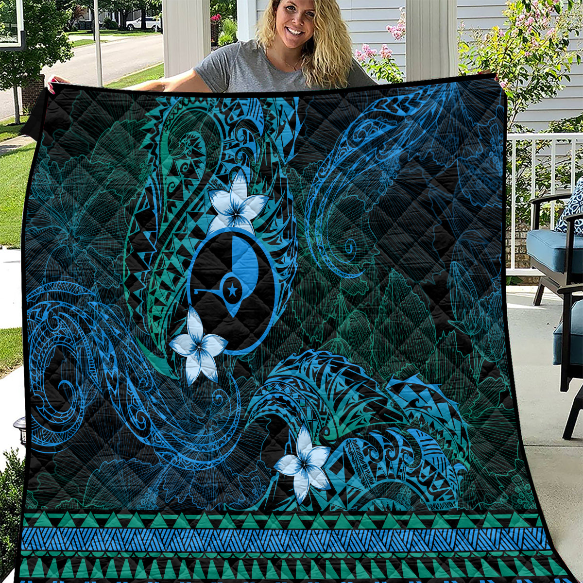 FSM Yap State Quilt Tribal Pattern Ocean Version LT01 Blue - Polynesian Pride