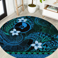 FSM Yap State Round Carpet Tribal Pattern Ocean Version LT01 Blue - Polynesian Pride