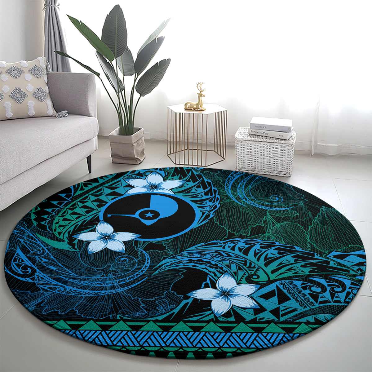 FSM Yap State Round Carpet Tribal Pattern Ocean Version LT01 - Polynesian Pride