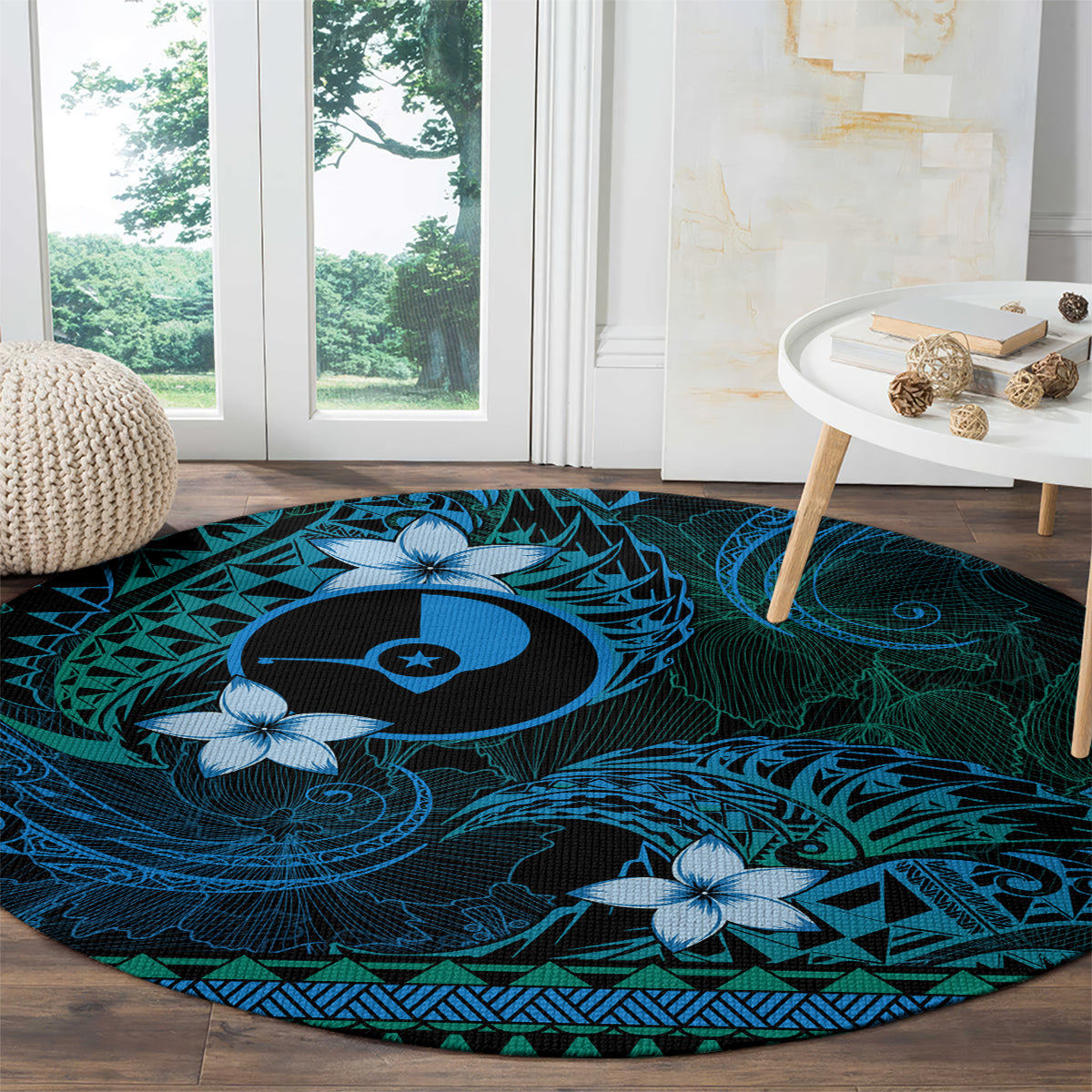 FSM Yap State Round Carpet Tribal Pattern Ocean Version LT01 - Polynesian Pride