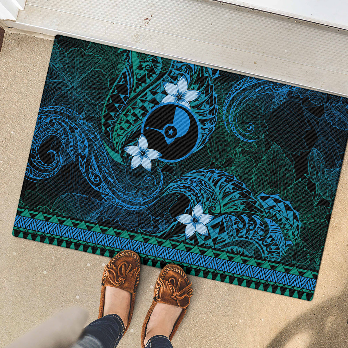 FSM Yap State Rubber Doormat Tribal Pattern Ocean Version LT01 - Polynesian Pride