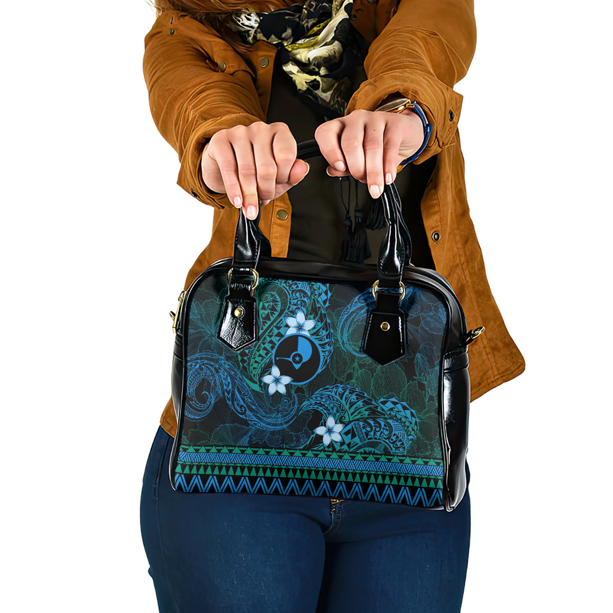 FSM Yap State Shoulder Handbag Tribal Pattern Ocean Version LT01 One Size Blue - Polynesian Pride