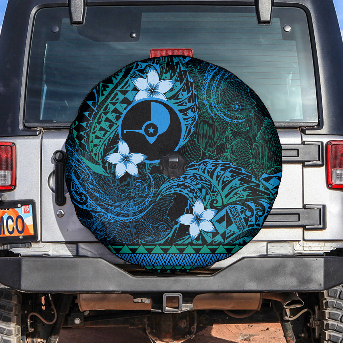 FSM Yap State Spare Tire Cover Tribal Pattern Ocean Version LT01 Blue - Polynesian Pride