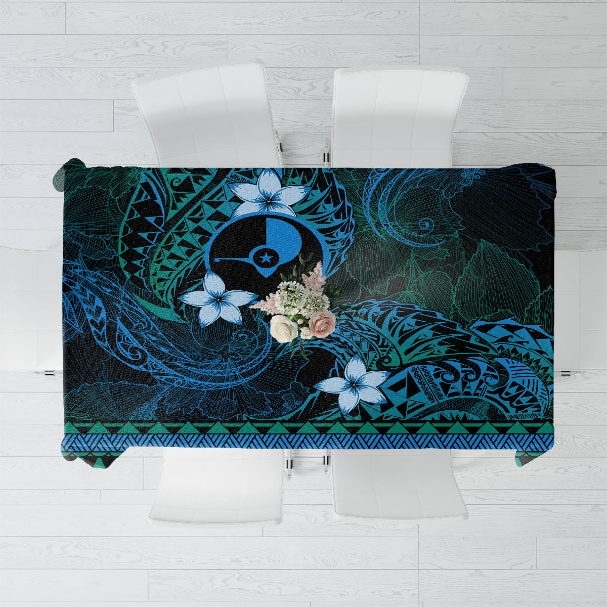 FSM Yap State Tablecloth Tribal Pattern Ocean Version LT01 Blue - Polynesian Pride
