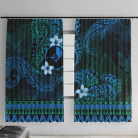 FSM Yap State Window Curtain Tribal Pattern Ocean Version LT01 With Hooks Blue - Polynesian Pride
