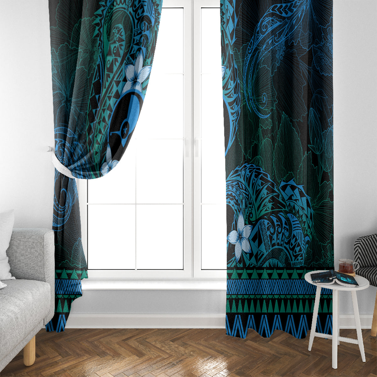 FSM Yap State Window Curtain Tribal Pattern Ocean Version LT01 - Polynesian Pride