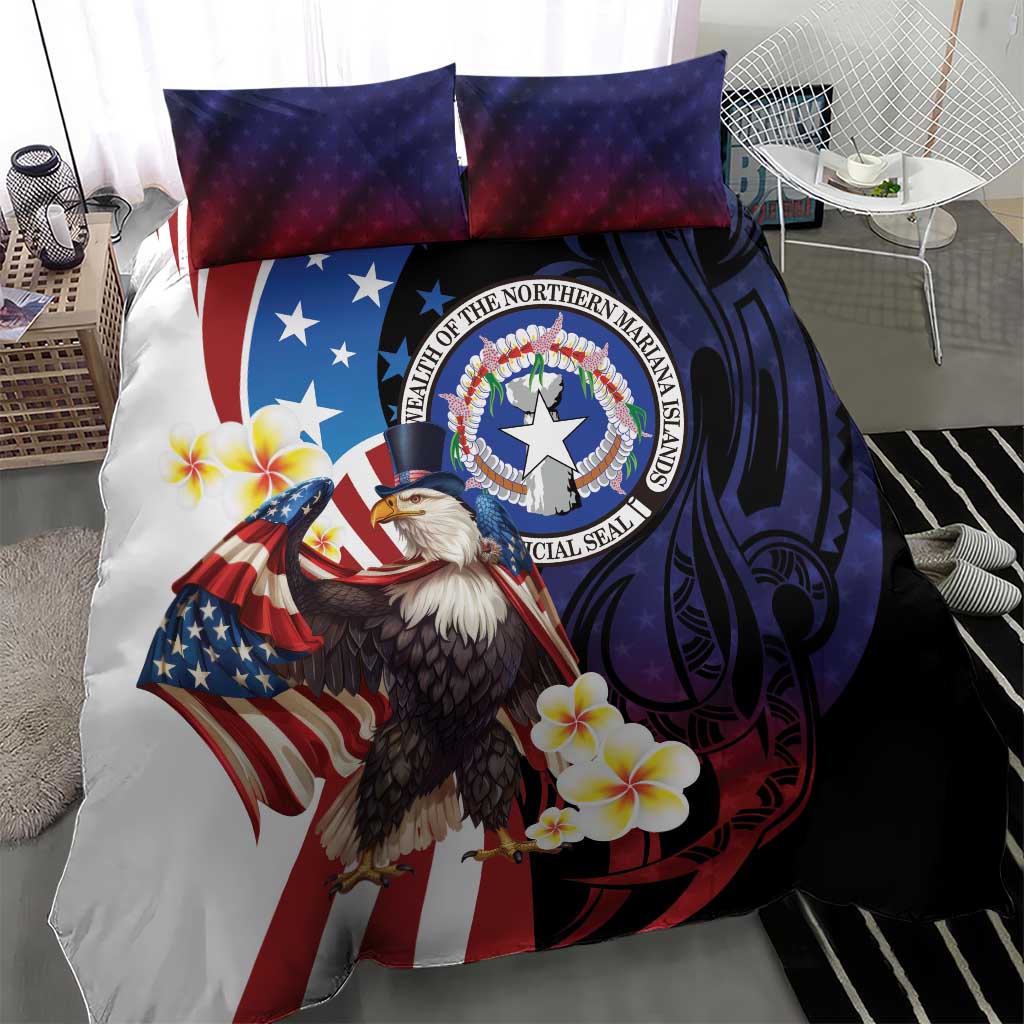 Northern Mariana Islands 4th of July Bedding Set Plumeria USA Eagle LT01 - Polynesian Pride
