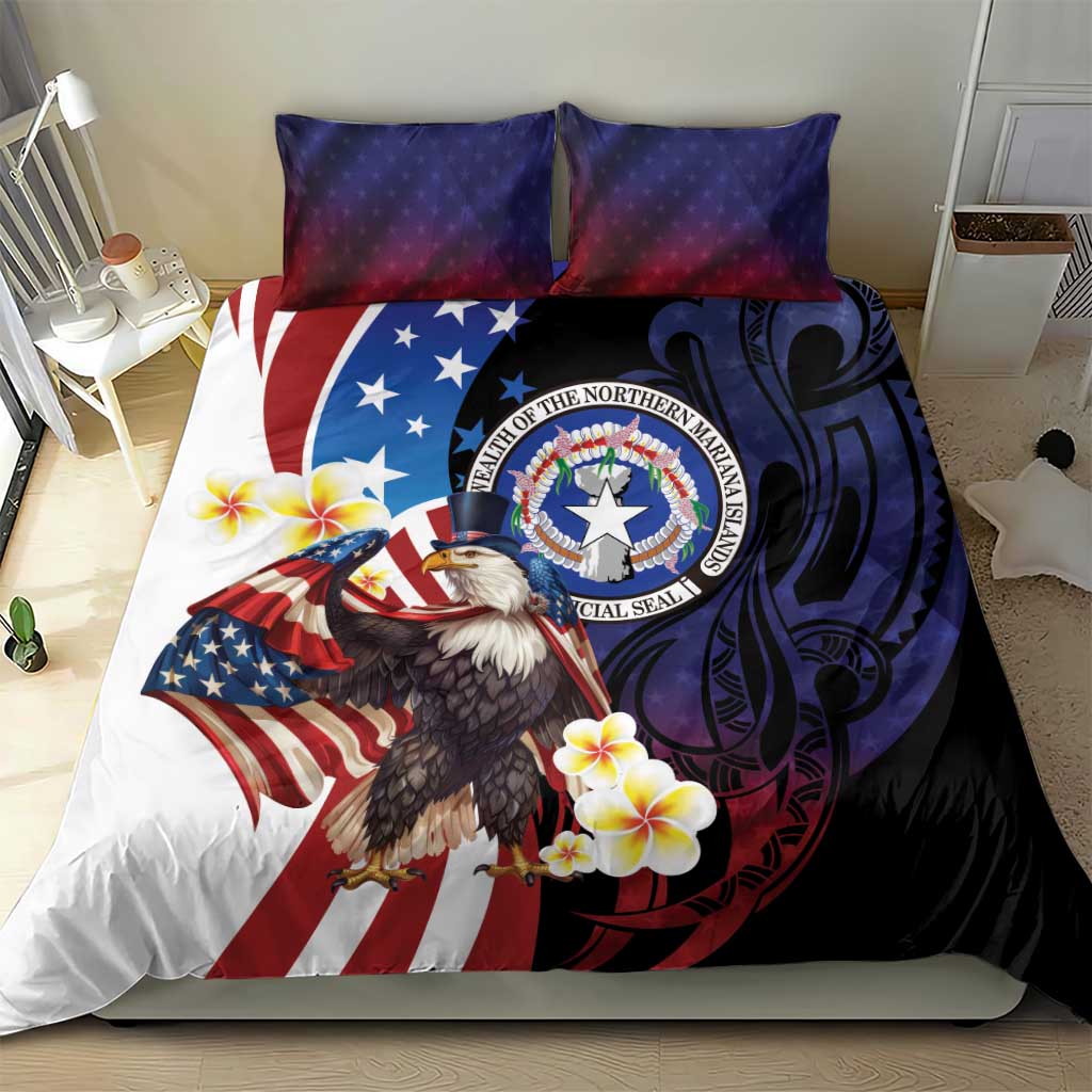Northern Mariana Islands 4th of July Bedding Set Plumeria USA Eagle LT01 - Polynesian Pride