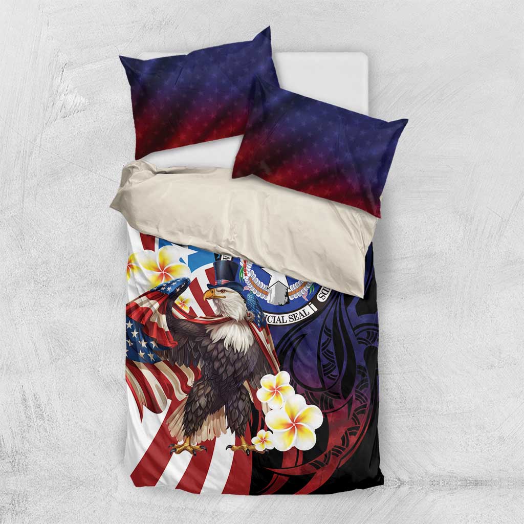 Northern Mariana Islands 4th of July Bedding Set Plumeria USA Eagle LT01 US Twin 172cm x 218cm Multicolor - Polynesian Pride