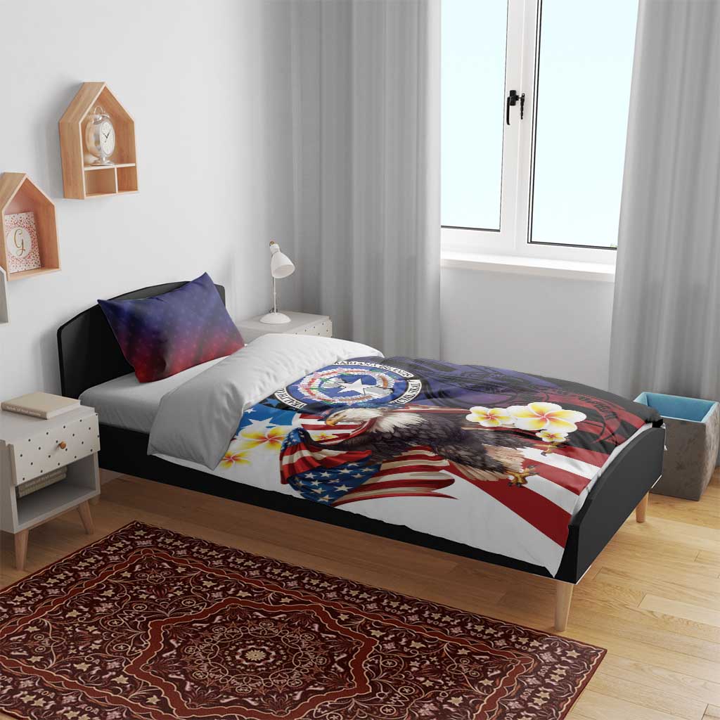 Northern Mariana Islands 4th of July Bedding Set Plumeria USA Eagle LT01 - Polynesian Pride