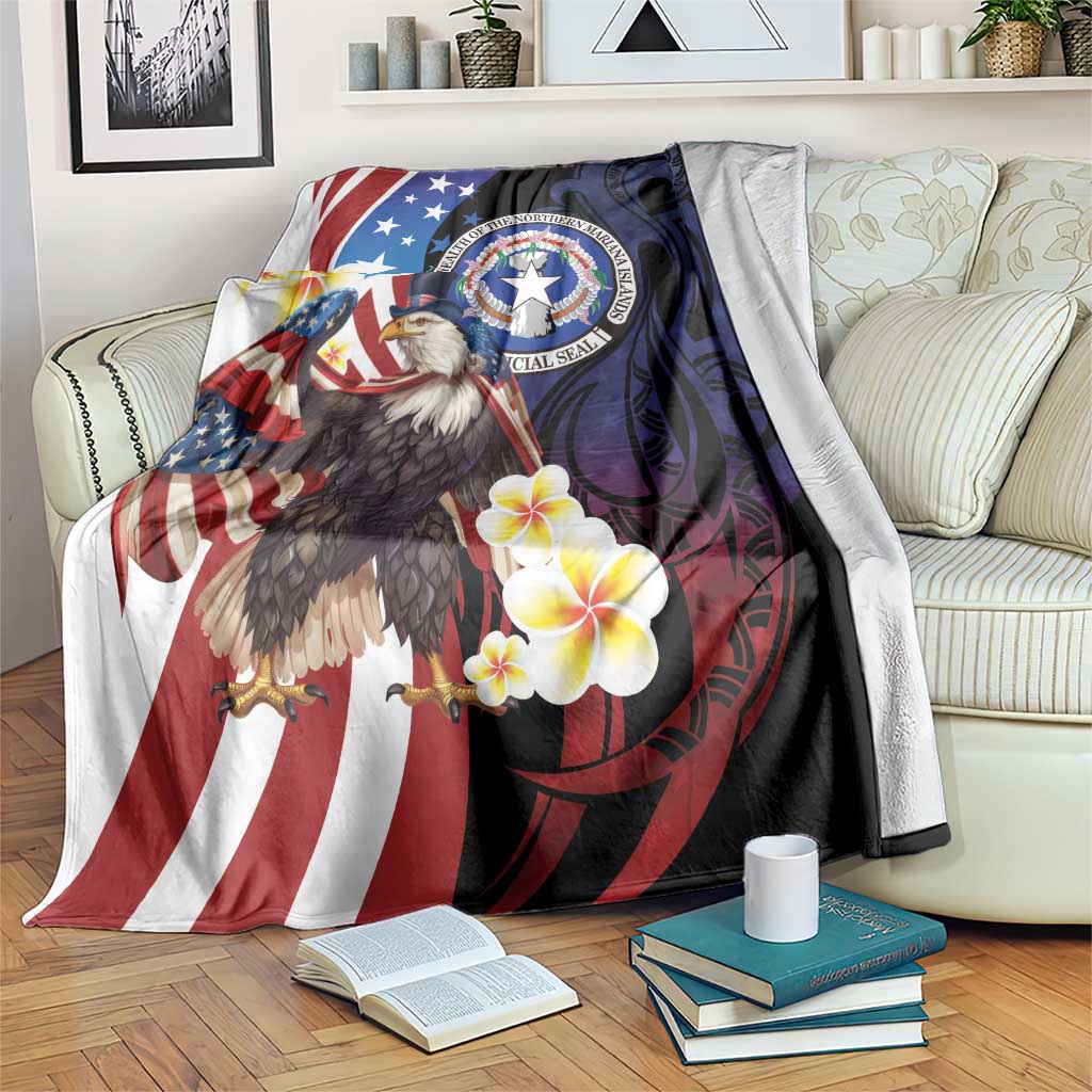 Northern Mariana Islands 4th of July Blanket Plumeria USA Eagle LT01 Multicolor - Polynesian Pride
