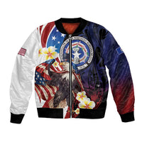 Personalized Northern Mariana Islands 4th of July Bomber Jacket Plumeria USA Eagle LT01 Unisex Multicolor - Polynesian Pride