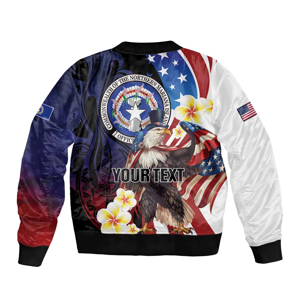 Personalized Northern Mariana Islands 4th of July Bomber Jacket Plumeria USA Eagle LT01 - Polynesian Pride