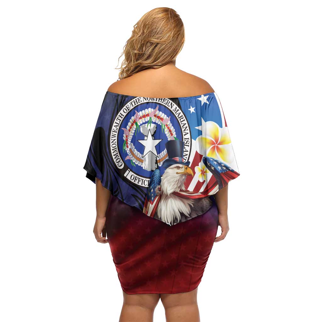Personalized Northern Mariana Islands 4th of July Off Shoulder Short Dress Plumeria USA Eagle LT01 - Polynesian Pride