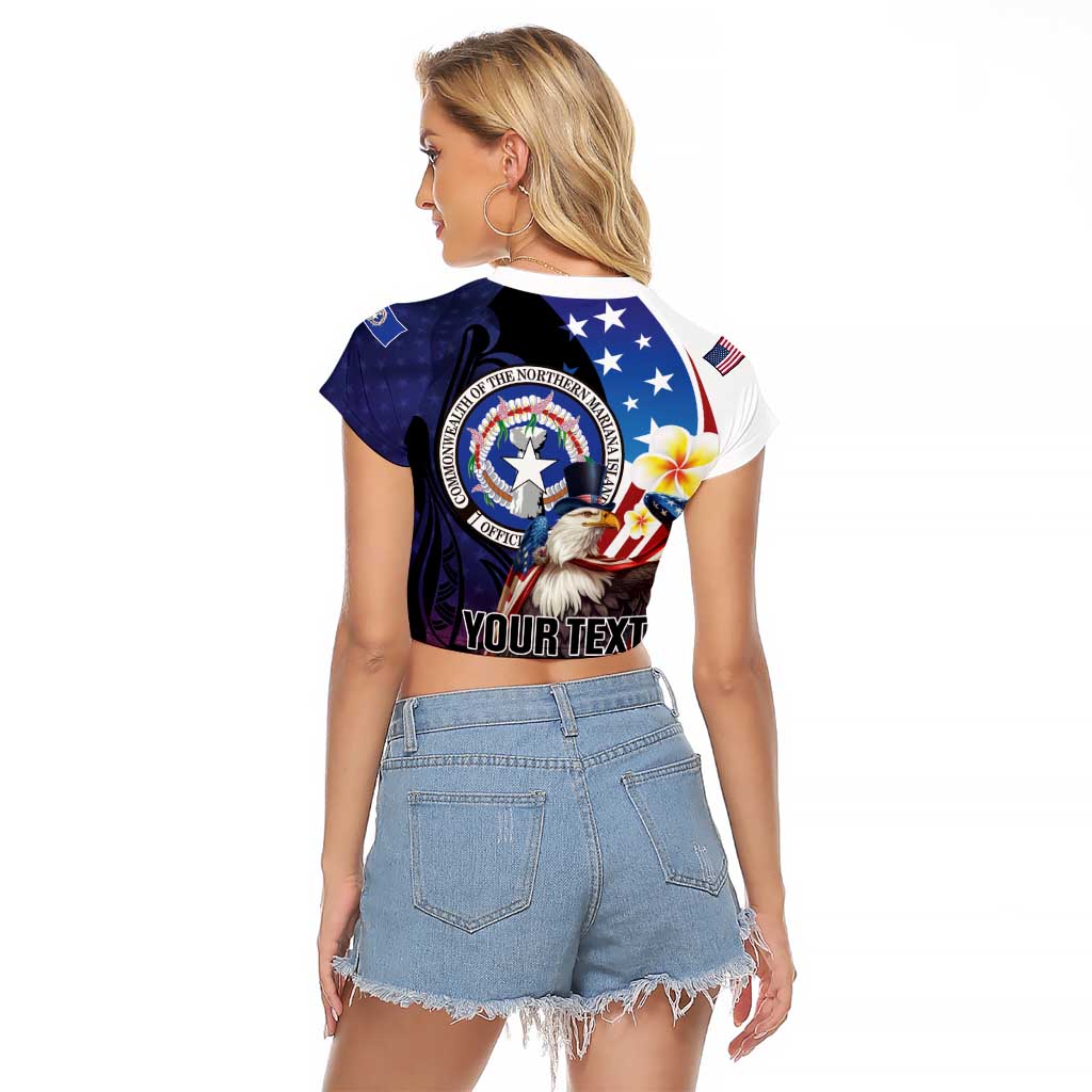 Personalized Northern Mariana Islands 4th of July Raglan Cropped T Shirt Plumeria USA Eagle LT01 - Polynesian Pride