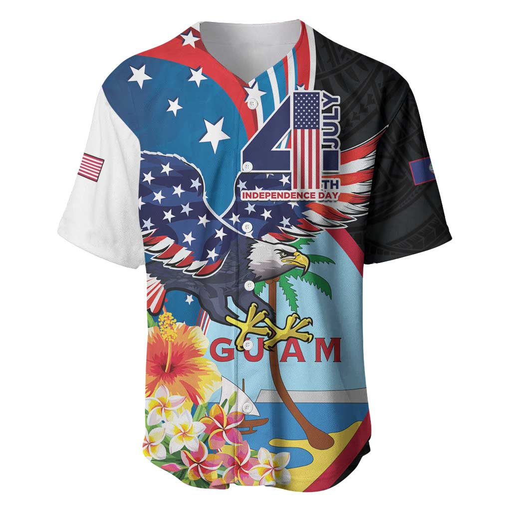Personalized Guam Fourth of July Baseball Jersey Tropical Flowers LT01 Multicolor - Polynesian Pride