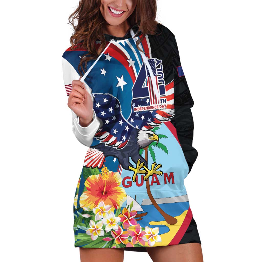 Personalized Guam Fourth of July Hoodie Dress Tropical Flowers LT01 Multicolor - Polynesian Pride