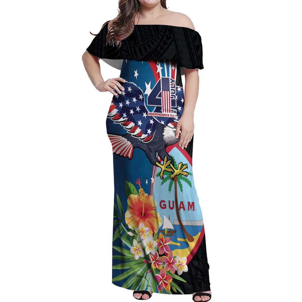 Personalized Guam Fourth of July Off Shoulder Maxi Dress Tropical Flowers LT01 Women Multicolor - Polynesian Pride