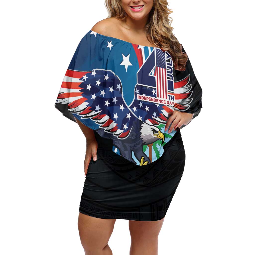 Personalized Guam Fourth of July Off Shoulder Short Dress Tropical Flowers LT01 Women Multicolor - Polynesian Pride