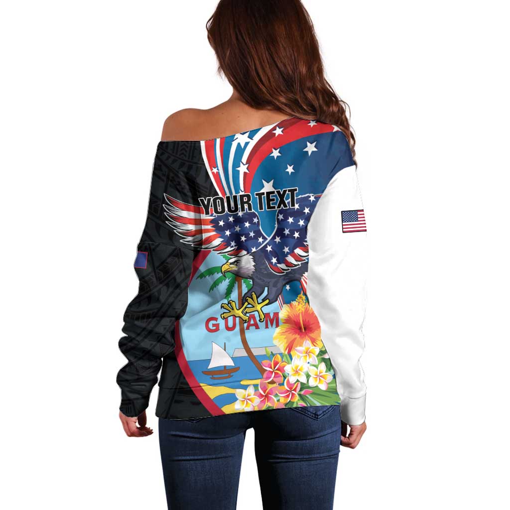Personalized Guam Fourth of July Off Shoulder Sweater Tropical Flowers LT01 - Polynesian Pride