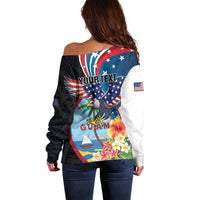Personalized Guam Fourth of July Off Shoulder Sweater Tropical Flowers LT01 - Polynesian Pride
