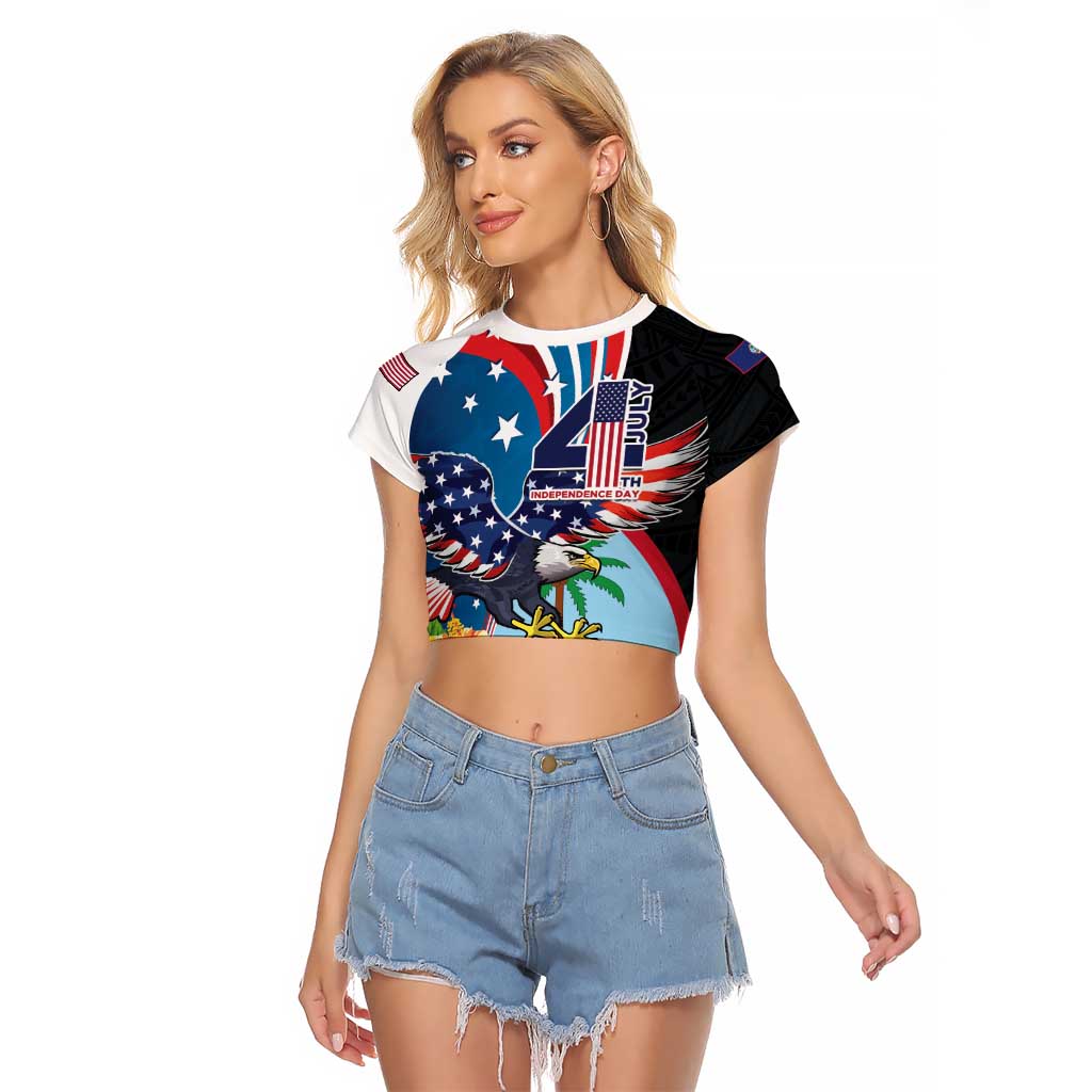 Personalized Guam Fourth of July Raglan Cropped T Shirt Tropical Flowers LT01 Female Multicolor - Polynesian Pride