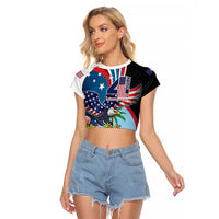 Personalized Guam Fourth of July Raglan Cropped T Shirt Tropical Flowers LT01 Female Multicolor - Polynesian Pride