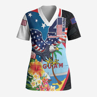 Personalized Guam Fourth of July Scrub Top Tropical Flowers LT01 Adult Multicolor - Polynesian Pride