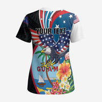 Personalized Guam Fourth of July Scrub Top Tropical Flowers LT01 - Polynesian Pride