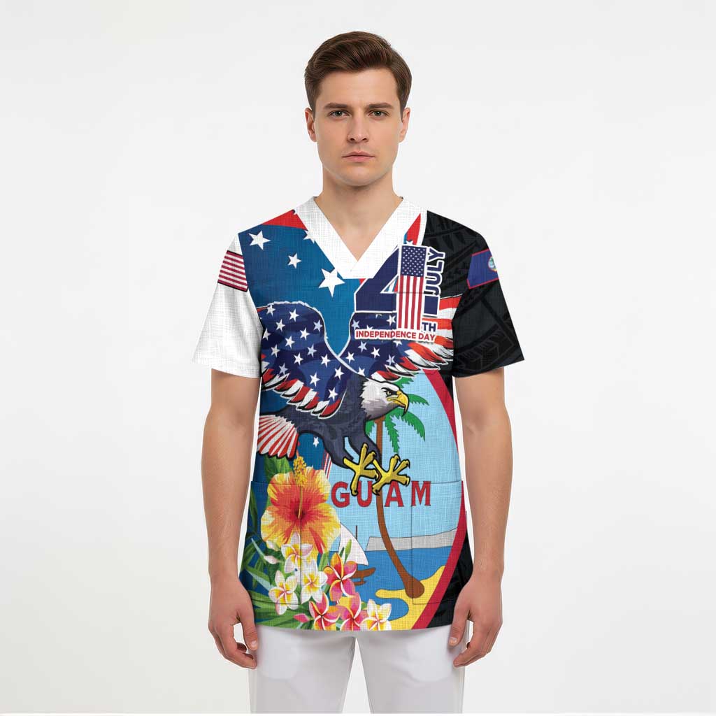 Personalized Guam Fourth of July Scrub Top Tropical Flowers LT01 - Polynesian Pride