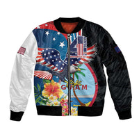 Personalized Guam Fourth of July Sleeve Zip Bomber Jacket Tropical Flowers LT01 Unisex Multicolor - Polynesian Pride