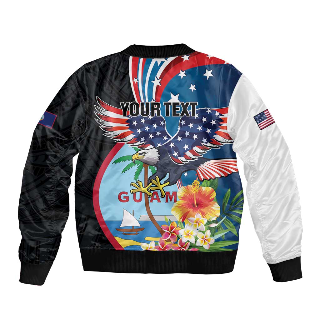 Personalized Guam Fourth of July Sleeve Zip Bomber Jacket Tropical Flowers LT01 - Polynesian Pride