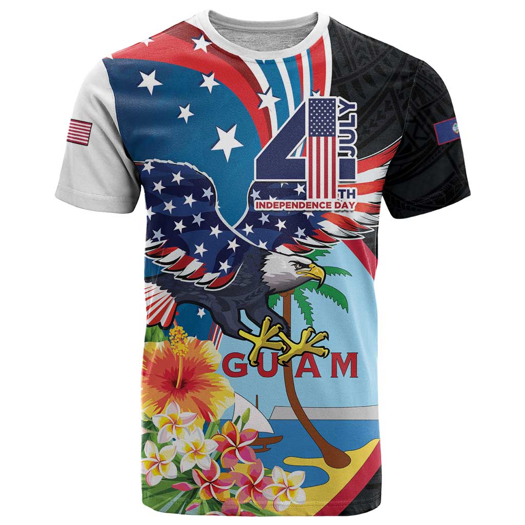 Personalized Guam Fourth of July T Shirt Tropical Flowers LT01 Multicolor - Polynesian Pride