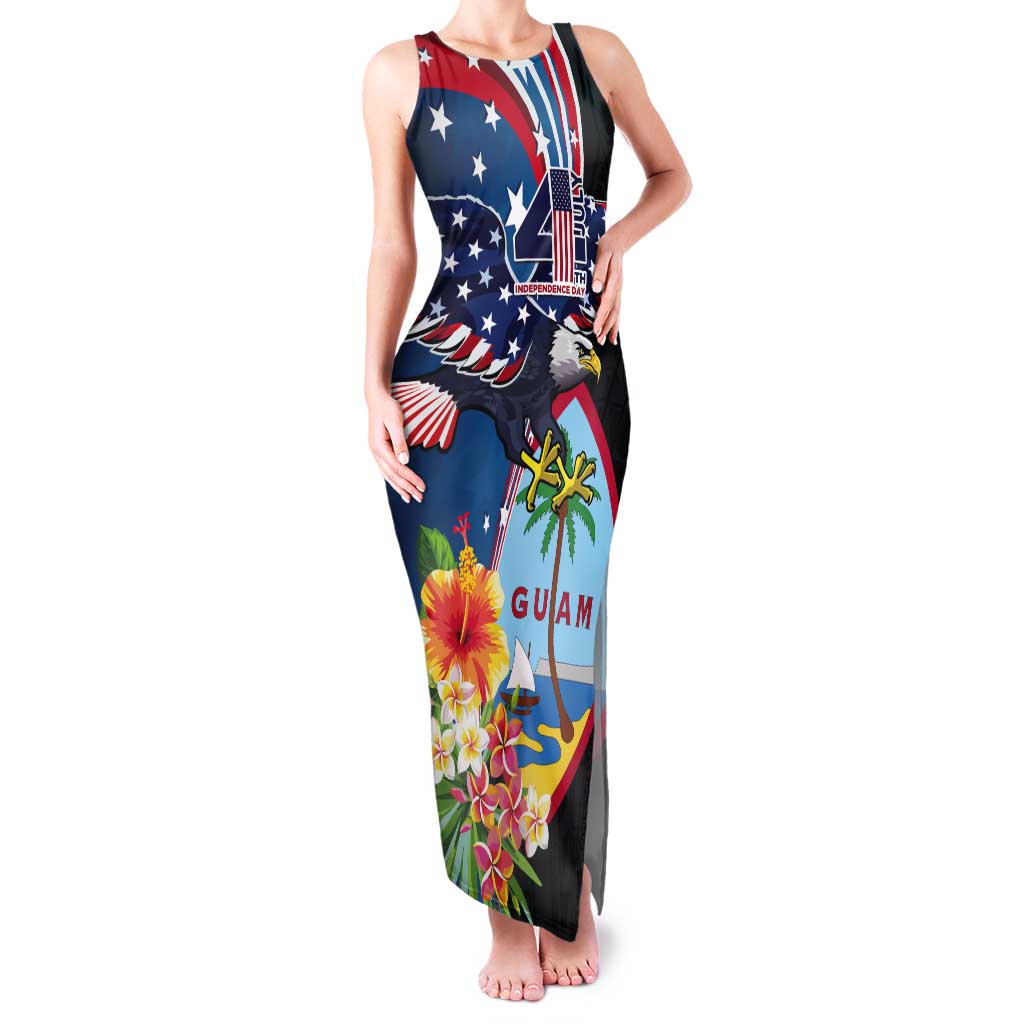 Personalized Guam Fourth of July Tank Maxi Dress Tropical Flowers LT01 Women Multicolor - Polynesian Pride